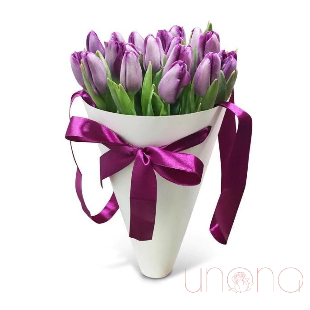 Cone-Shaped Box of Tulips Purple Blush | Srclnhutes.