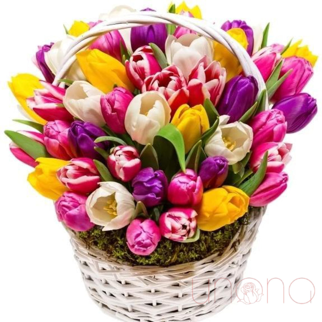 Multicolored Tulips Basket | Srclnhutes.